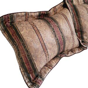 CROSCILL DOVER MANOR DUNHILL GREEN BURGUNDY (2) QUEEN PILLOW SHAMS SET